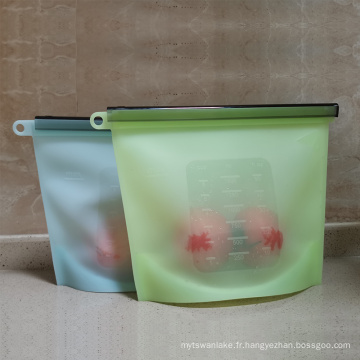 Sac de rangement d&#39;aliments en silicone à fermeture à glissière réutilisable à l&#39;air